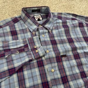 Faconnable Plaid Button Down Shirt XL Blue Red Check Long Sleeve Cotton‎ Classic